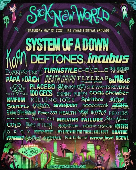 Sick new world festival - Thu, May 11, 2023 (2 a.m.) Calling first-year Las Vegas festival Sick New World a nu metal gathering would be accurate … and also not. Yes, many big names associated with that late-’90s/early ...